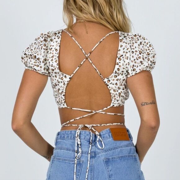 Princess Polly STARLING CROP TOP BEIGE LEOPARD US 12 XXL NWT - Picture 2 of 8